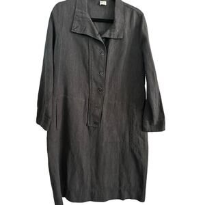 Poetry Women's Gray Black Lagenlook linen wool Collared Shirt Dress Size 8